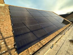 Solar panel on a roof of a house