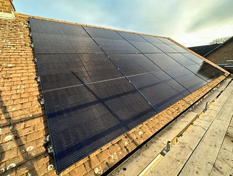 Solar panel on a roof of a house