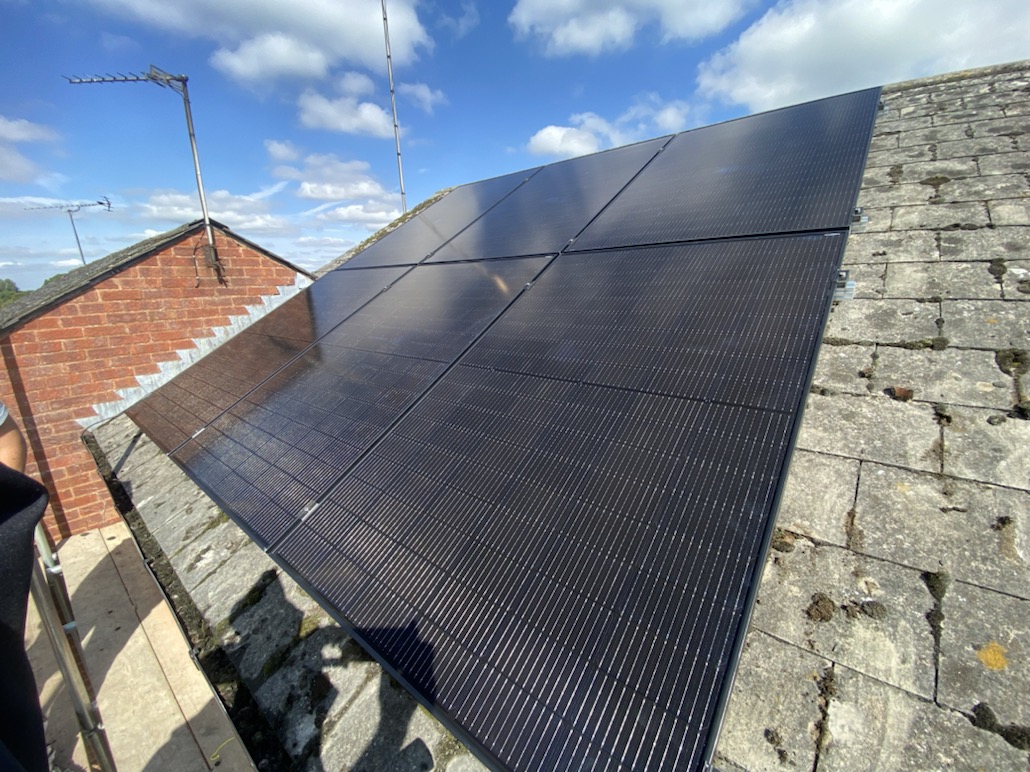 Solar panel on a roof of a house